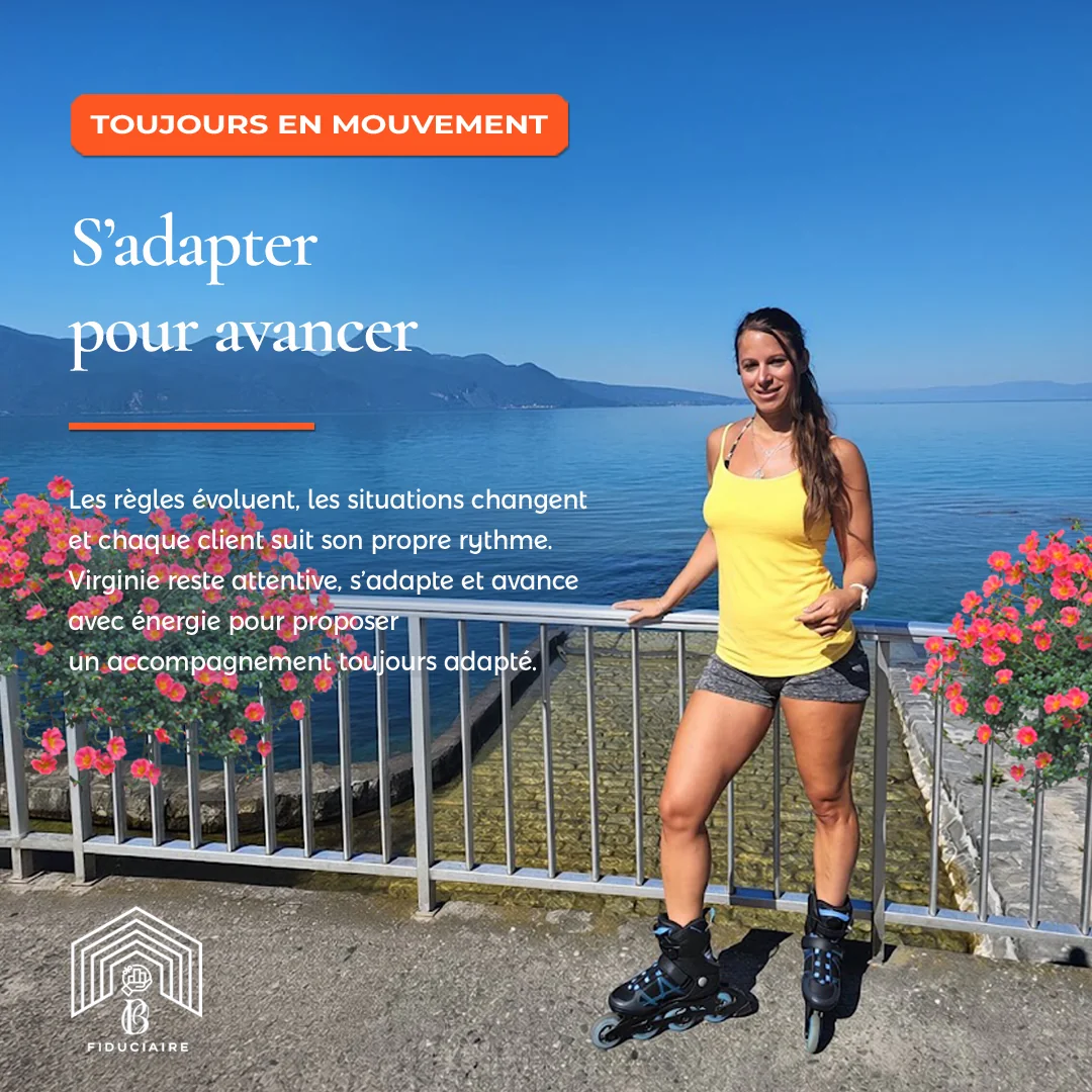 Virginie en rollers au bord du Léman. Texte disponible dans « Lire les textes du carrousel ».
